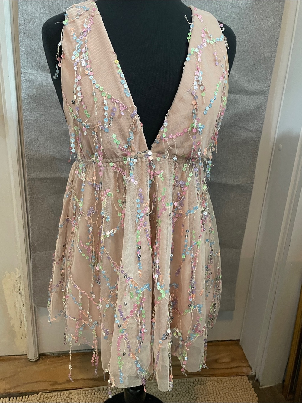 Hello Molly Iridescent Sequin Embellished pink lining  Party Dress